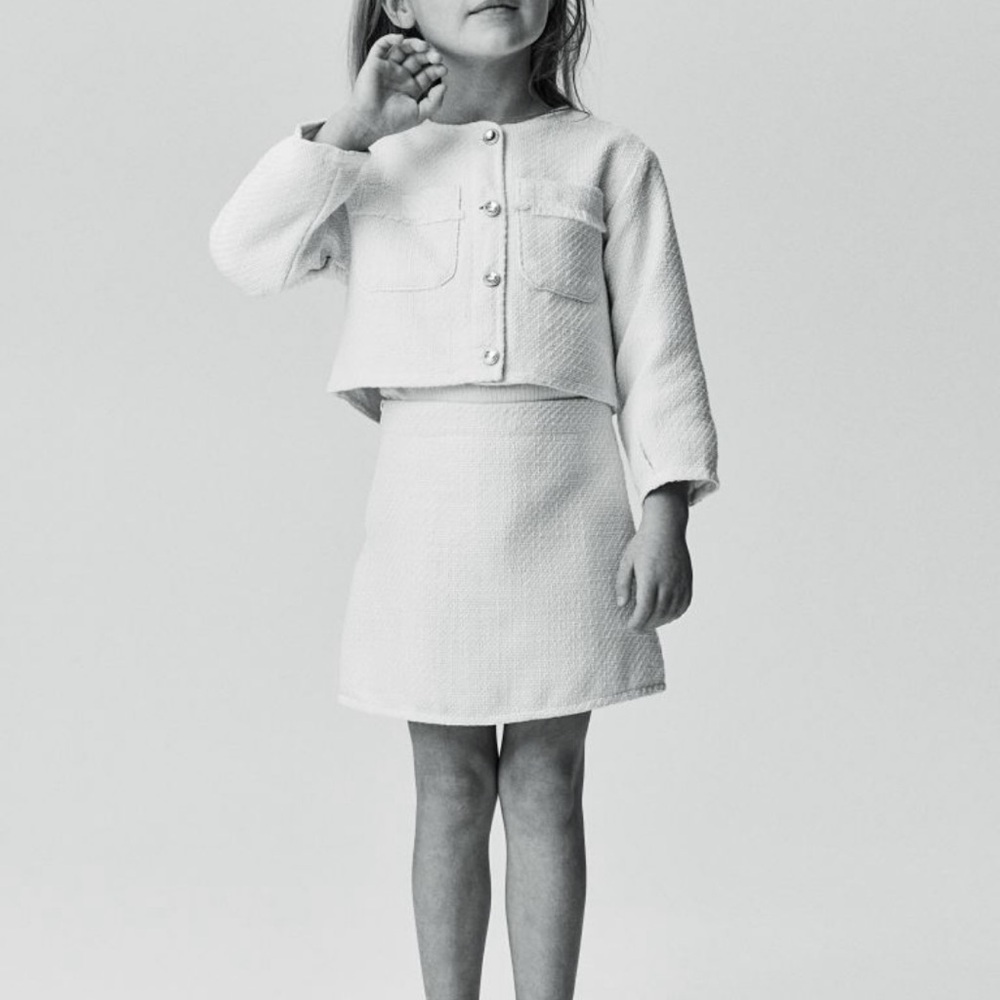 H&M Ivory Textured Jacket and Skirt Set